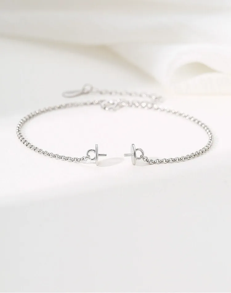 Chain Pin Base Bangle Mount Bracelet Setting Sterling Silver Rose Gold Fine 925 6mm For One Stone Adjustable No Prongs DIY Jewelry Wholesale