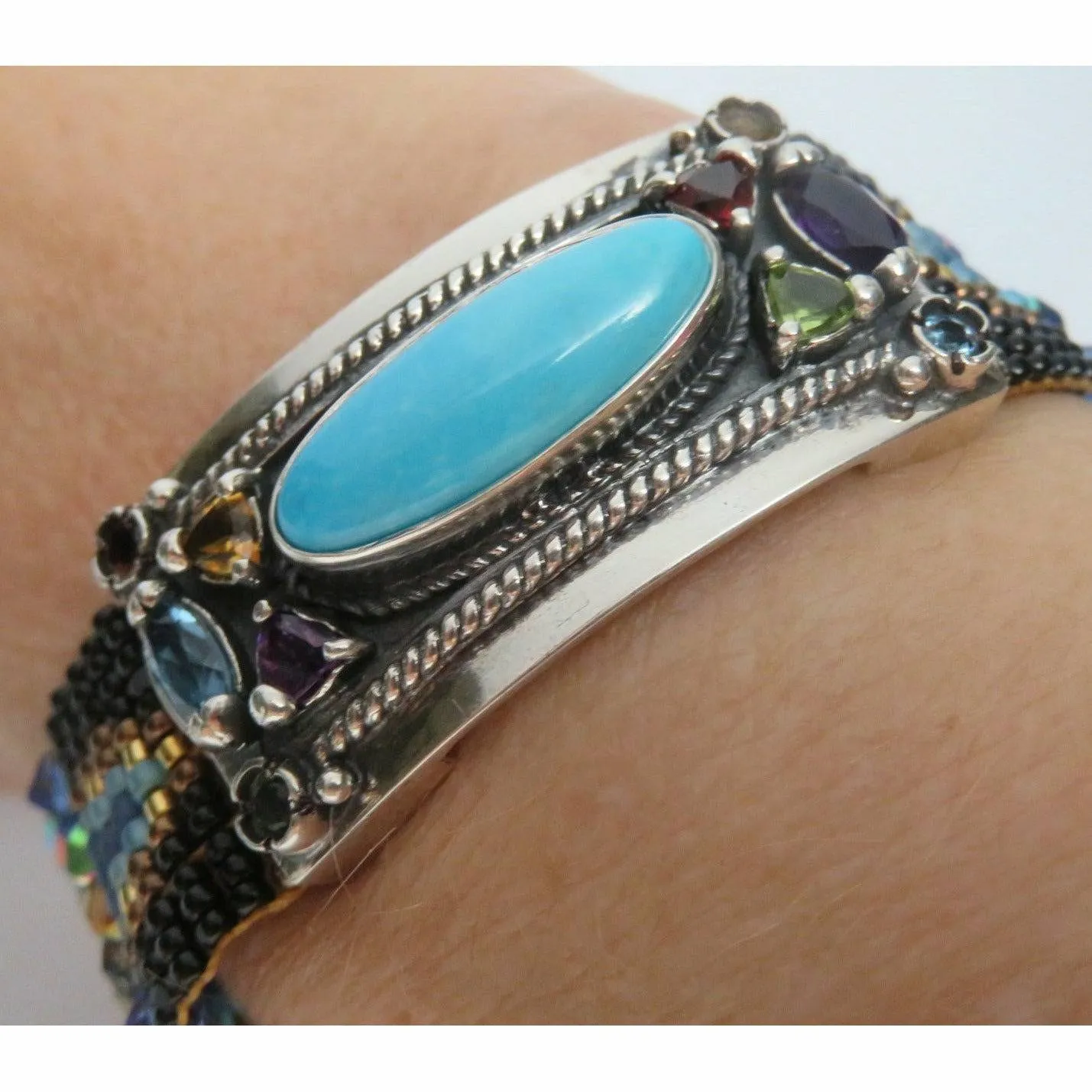 Chili Rose Cowgirl Bracelet  Jet & Turquoise  Gemstone Bracelet