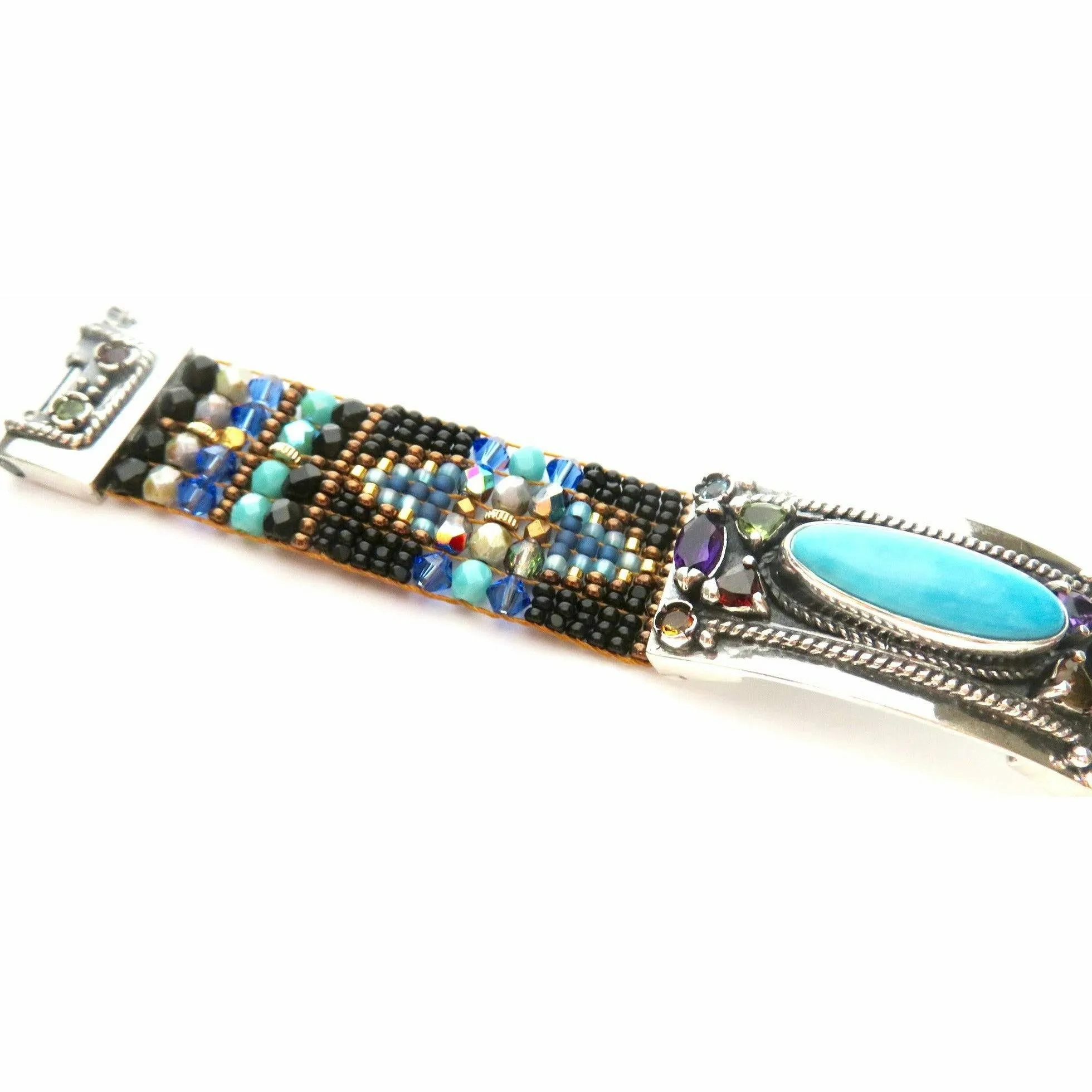 Chili Rose Cowgirl Bracelet  Jet & Turquoise  Gemstone Bracelet