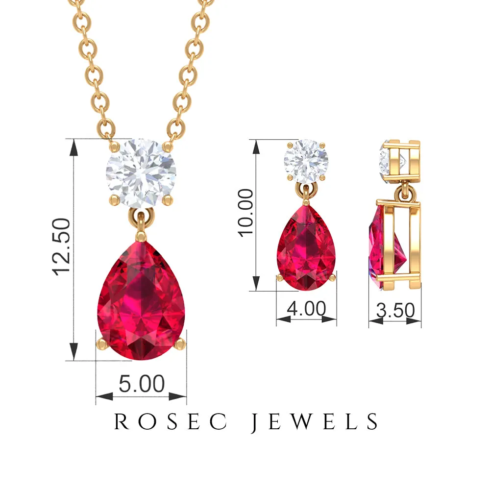 Classic Pear Shape Ruby Jewelry Set with Moissanite