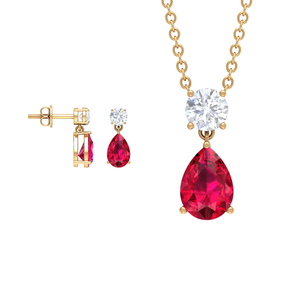 Classic Pear Shape Ruby Jewelry Set with Moissanite