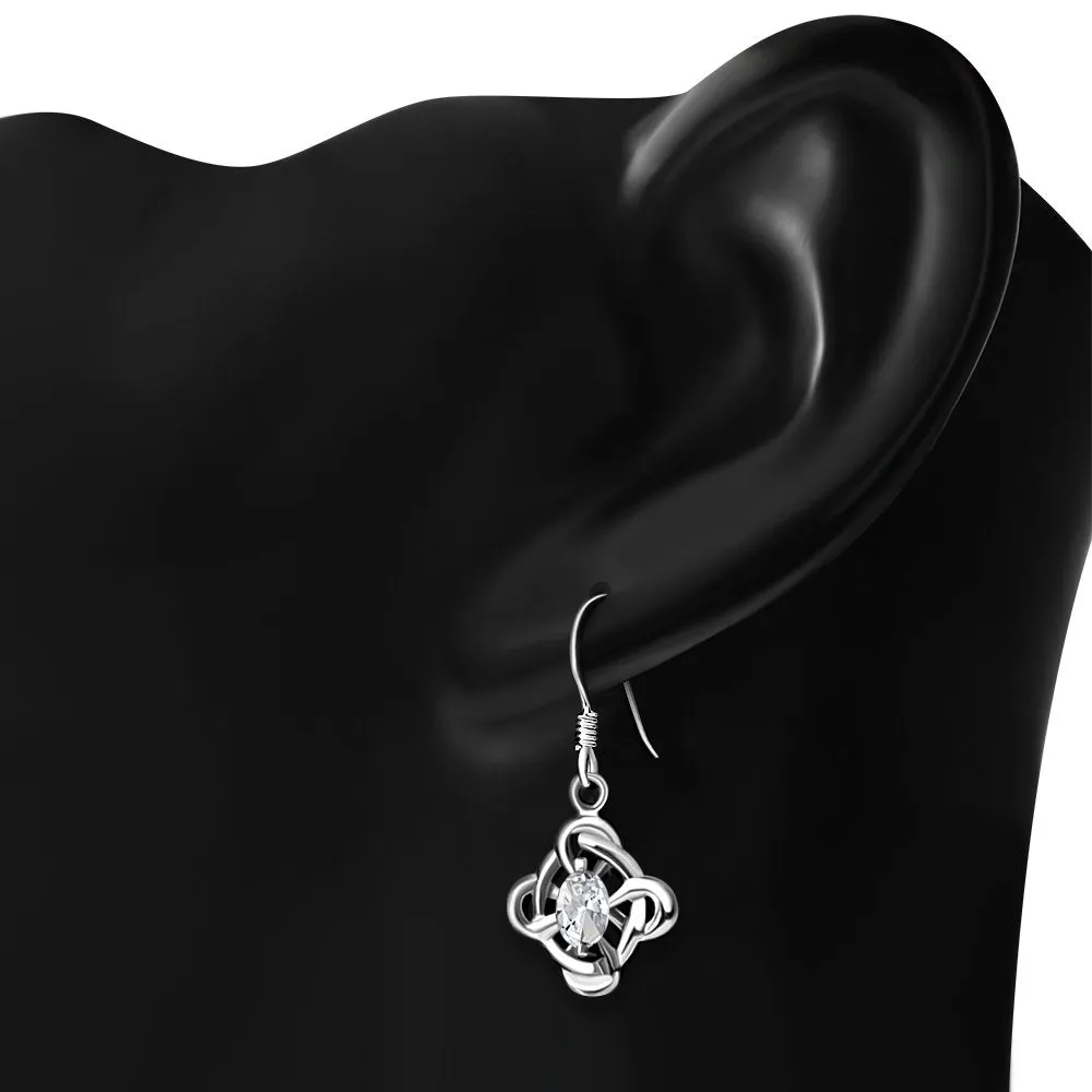 Clear CZ Celtic Knot Silver Earrings