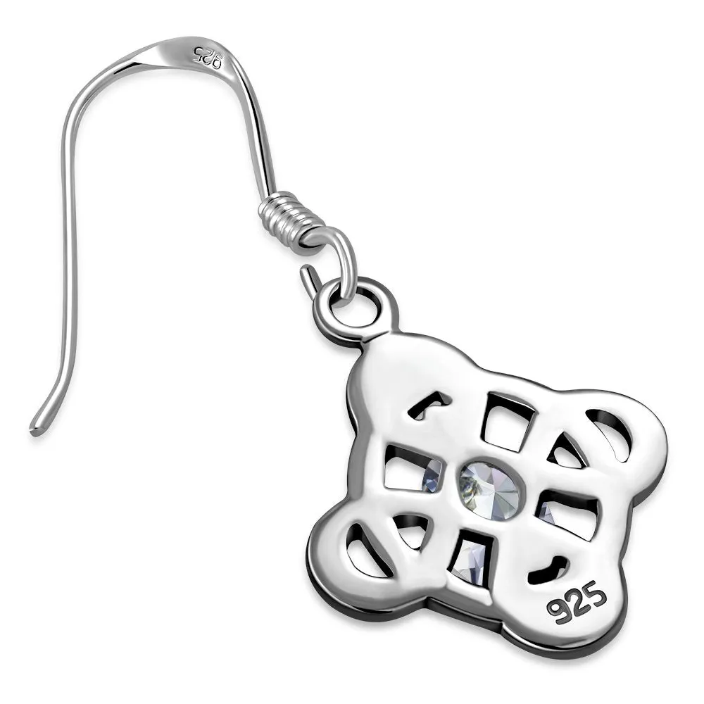 Clear CZ Celtic Knot Silver Earrings