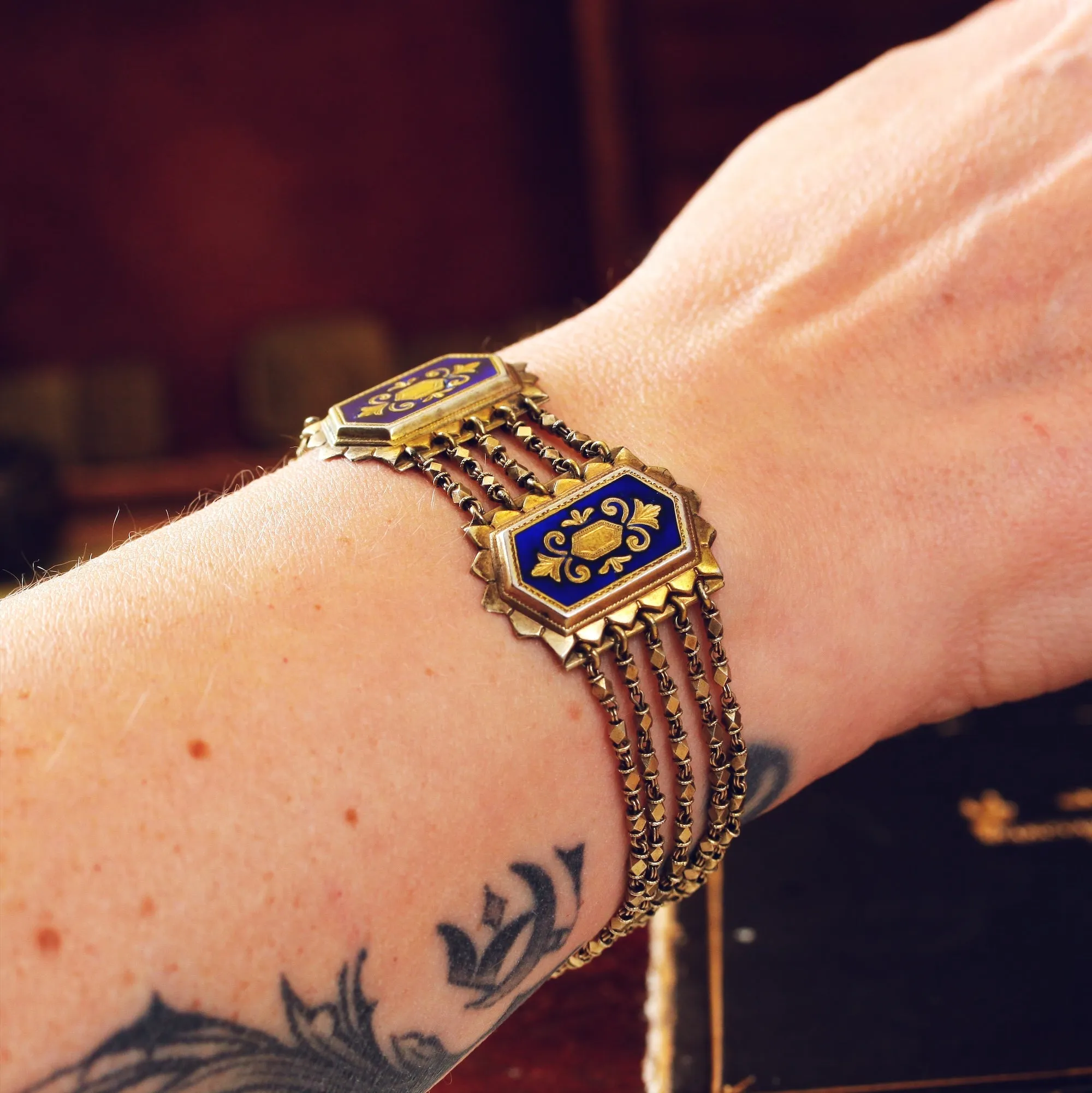 Continental Silver Gilt Filigree & Enamel Bracelet