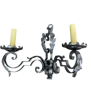 Corner Wall Light Sconce, Pewter, Two Candle Light, Ornate