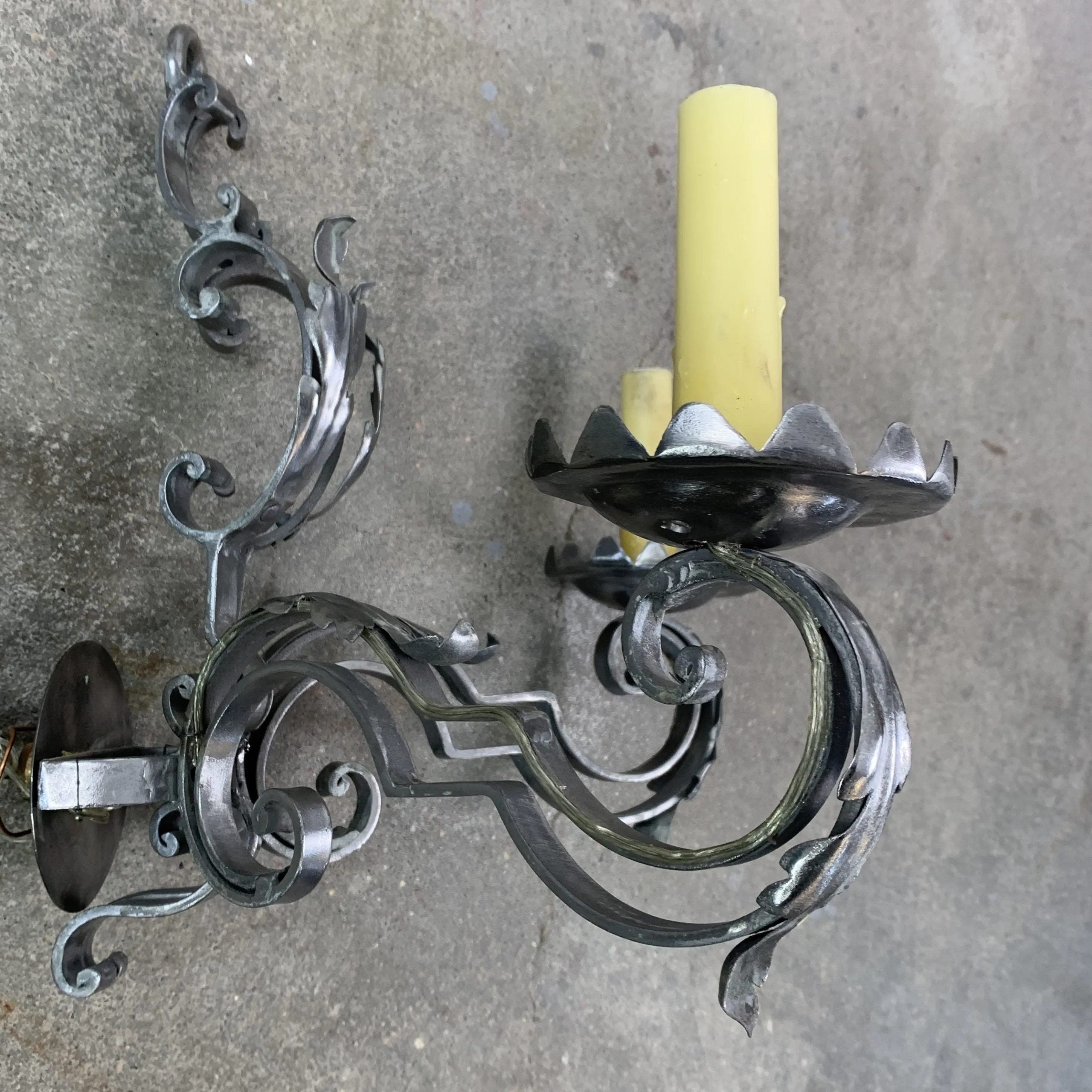 Corner Wall Light Sconce, Pewter, Two Candle Light, Ornate