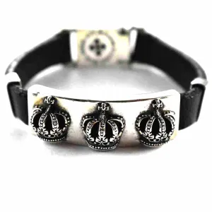 Crown pattern with leather silver bracelet website