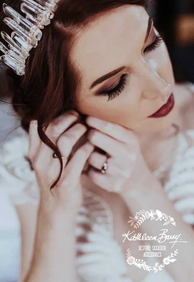 Crystal quartz bridal crown with rose gold, gold or silver wirework (uneven points)