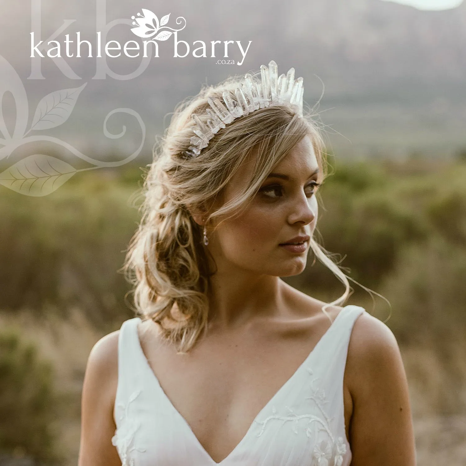 Crystal quartz bridal crown with rose gold, gold or silver wirework (uneven points)