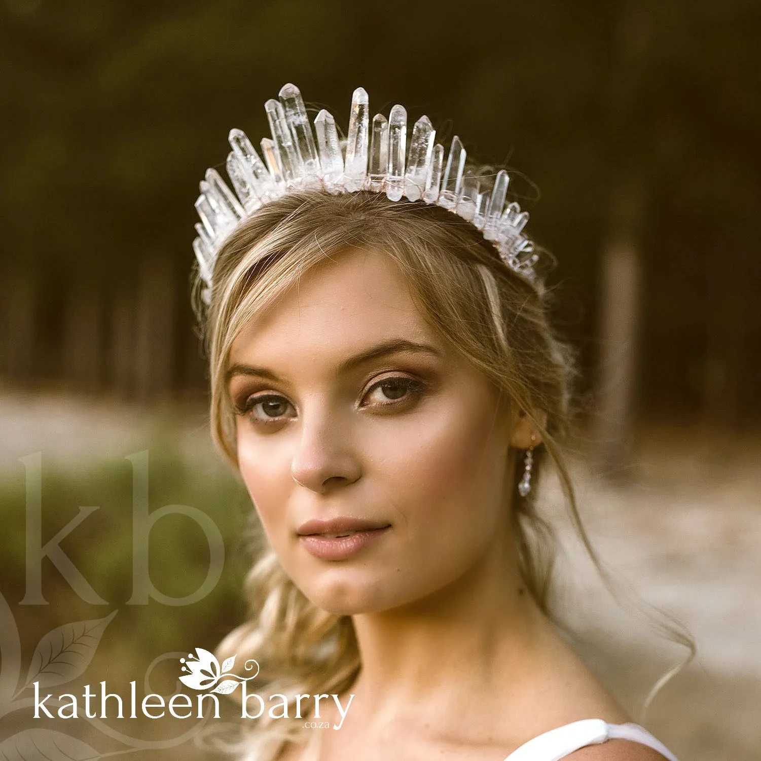 Crystal quartz bridal crown with rose gold, gold or silver wirework (uneven points)