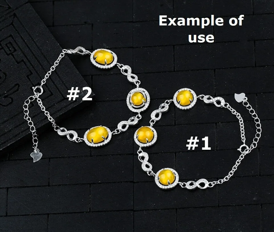Crystals Round Oval Base Chain Bangle Mount Bracelet Setting Sterling Silver Fine 925 5-10mm For Three Stones 4 Prongs DIY Jewelry Wholesale