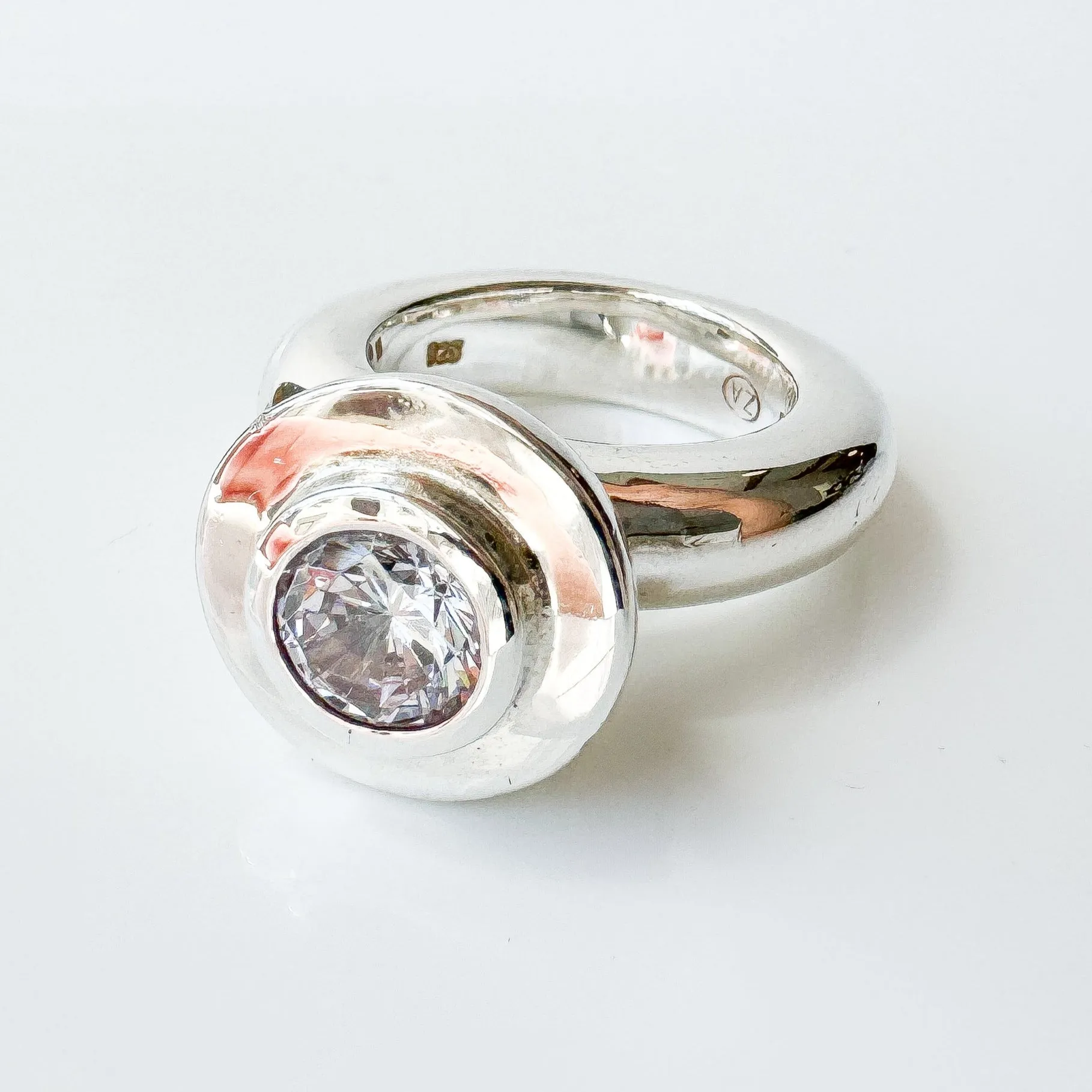 Cubic Zirconia Sterling Silver Princess Ring with setting