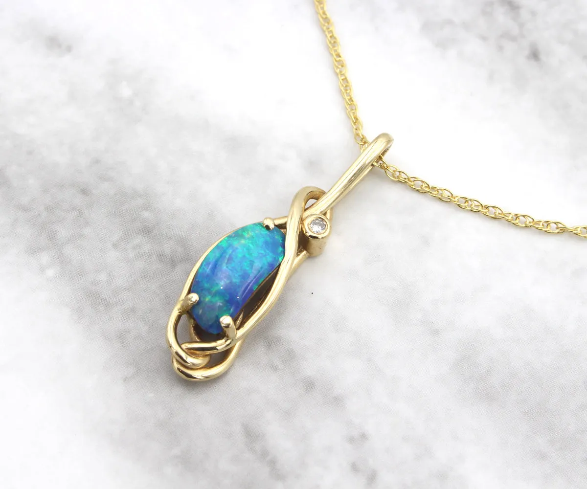 Custom Opal and Diamond Gold Wrap Necklace