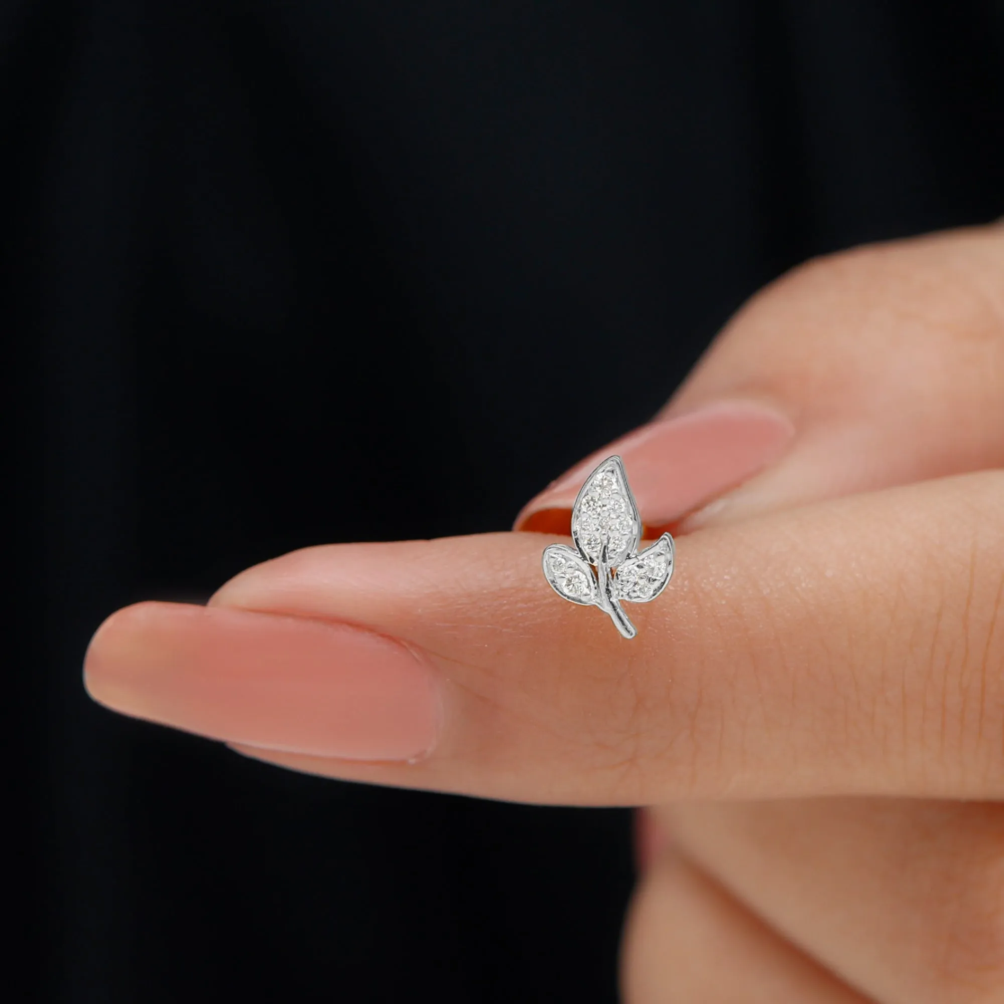 Dainty Moissanite Gold Leaf Earring for Cartilage Piercing