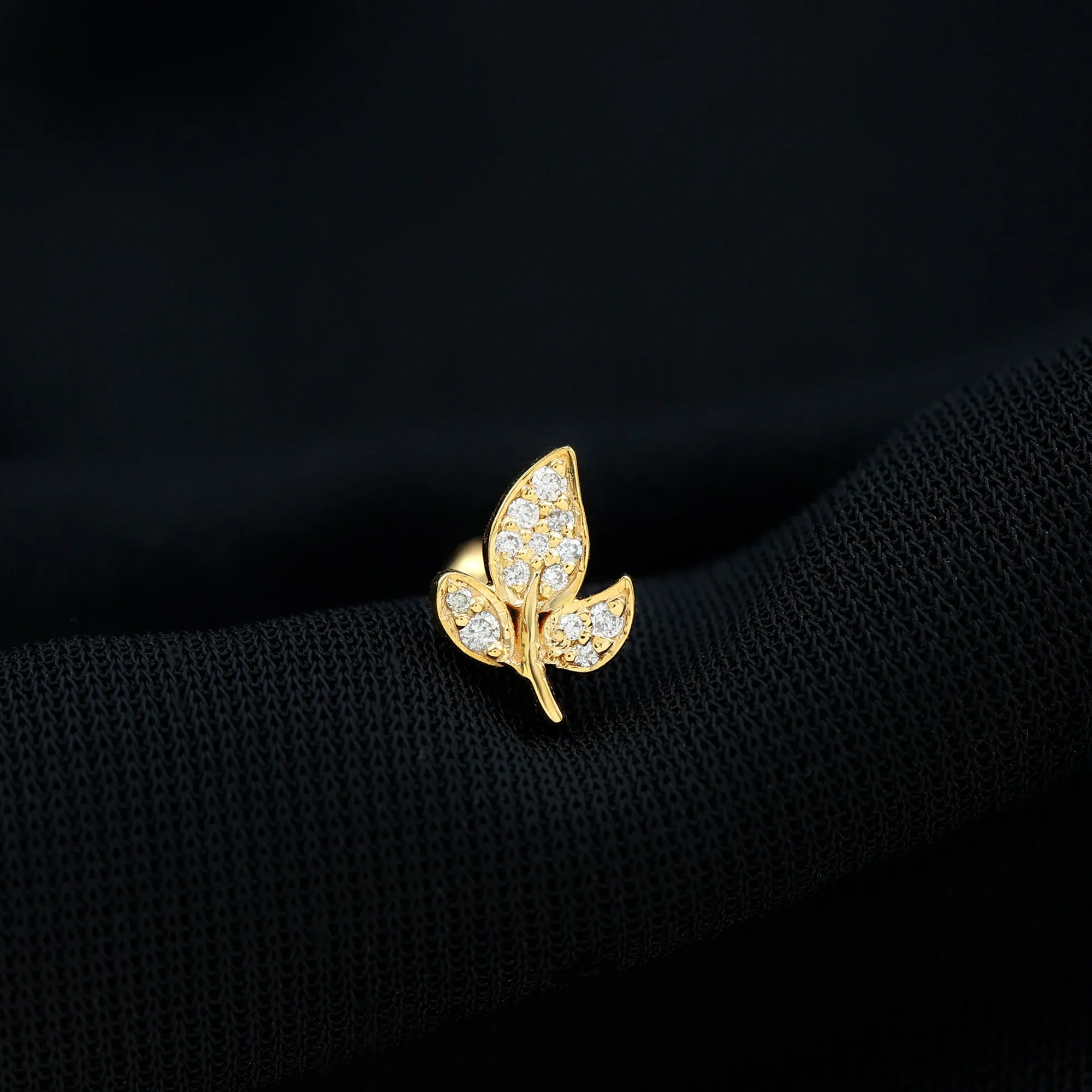 Dainty Moissanite Gold Leaf Earring for Cartilage Piercing