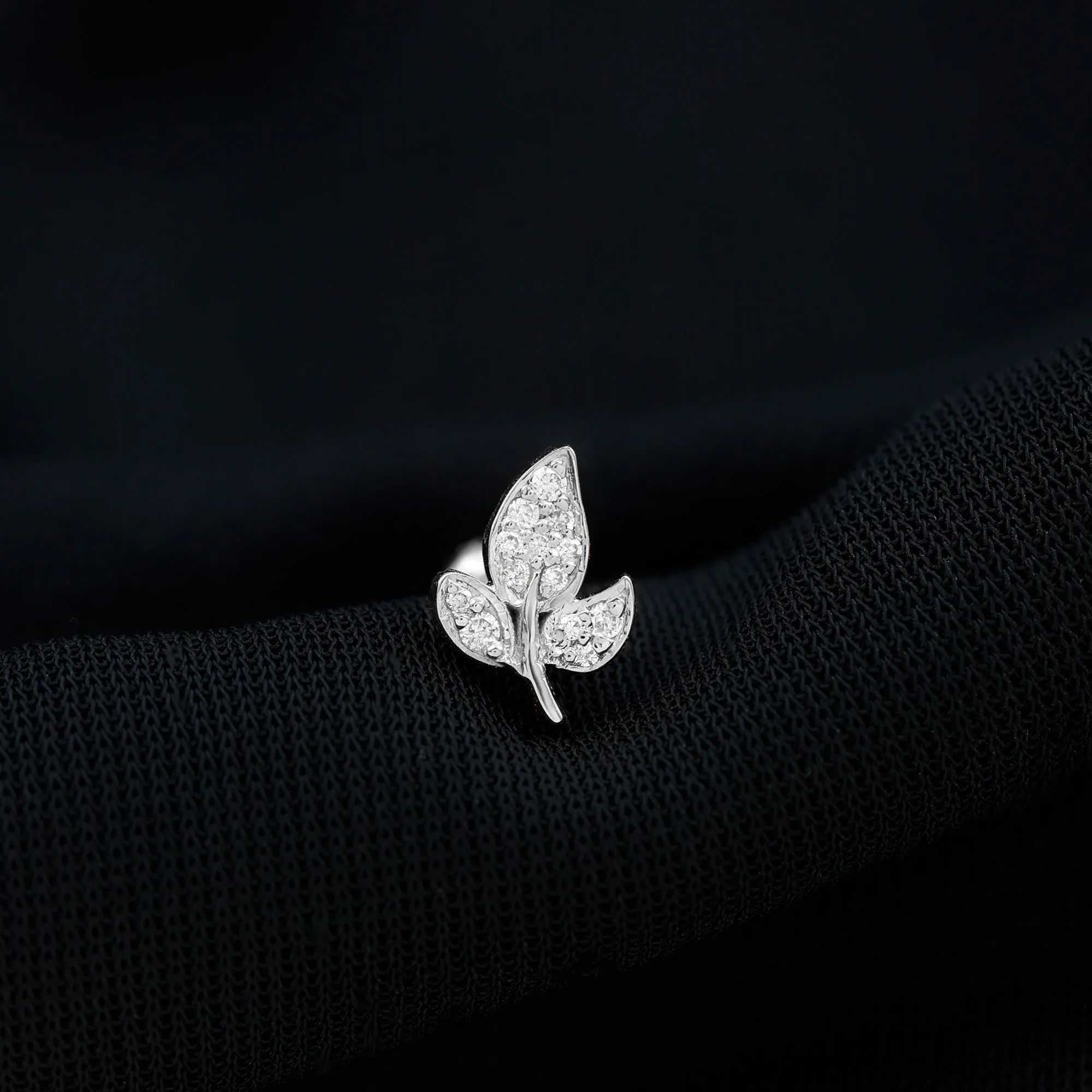 Dainty Moissanite Gold Leaf Earring for Cartilage Piercing