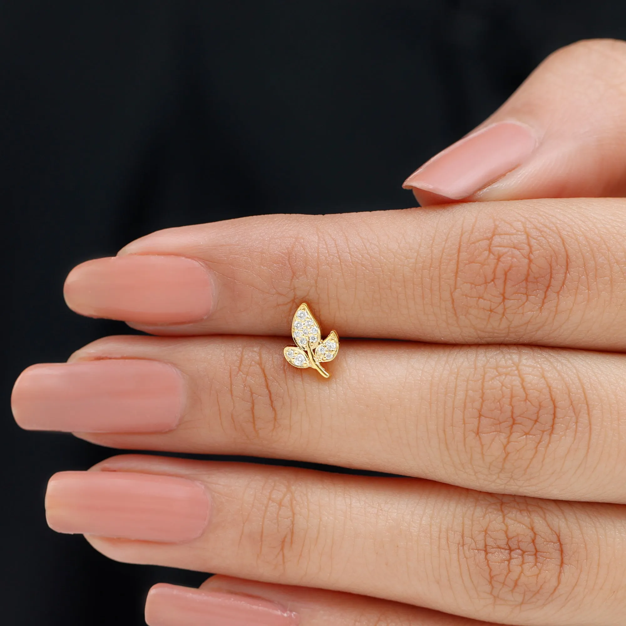 Dainty Moissanite Gold Leaf Earring for Cartilage Piercing