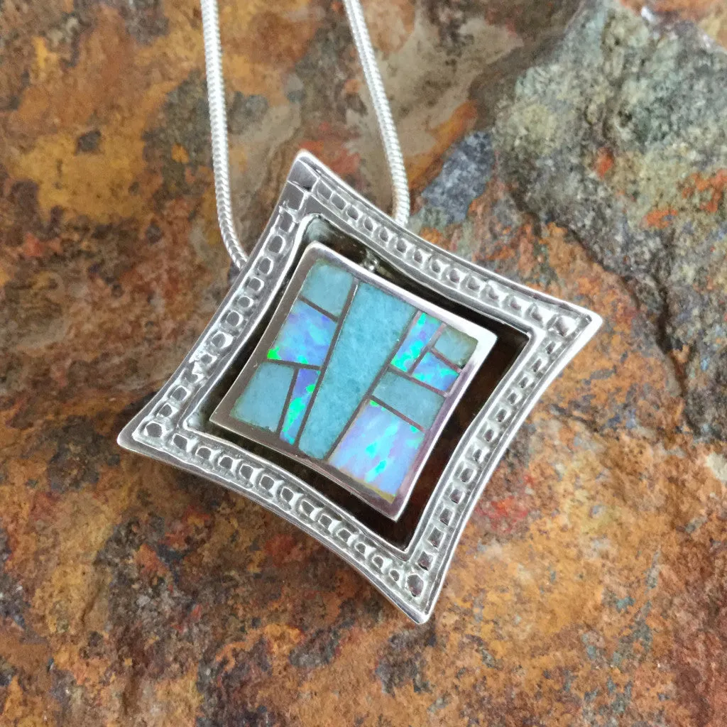 David Rosales Amazing Light Inlaid Sterling Silver Necklace -- Reversable