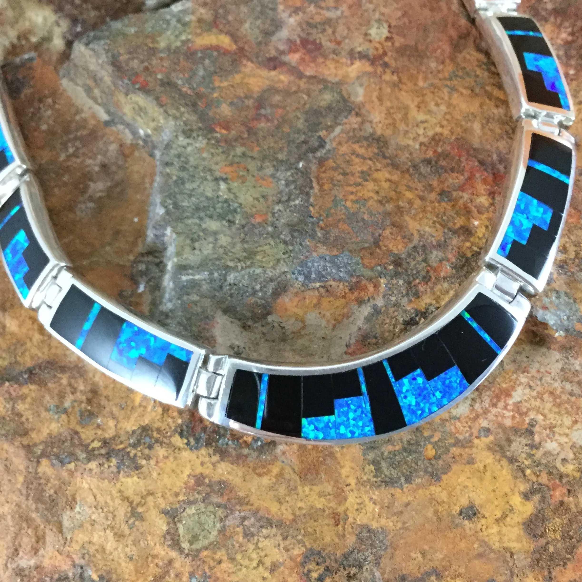 David Rosales Black Beauty Fancy Inlaid Sterling Silver Necklace