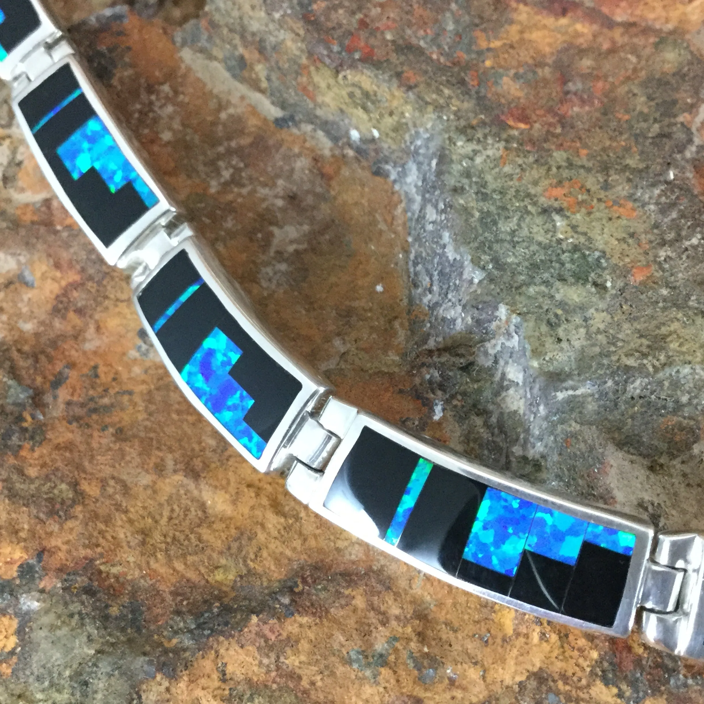 David Rosales Black Beauty Fancy Inlaid Sterling Silver Necklace
