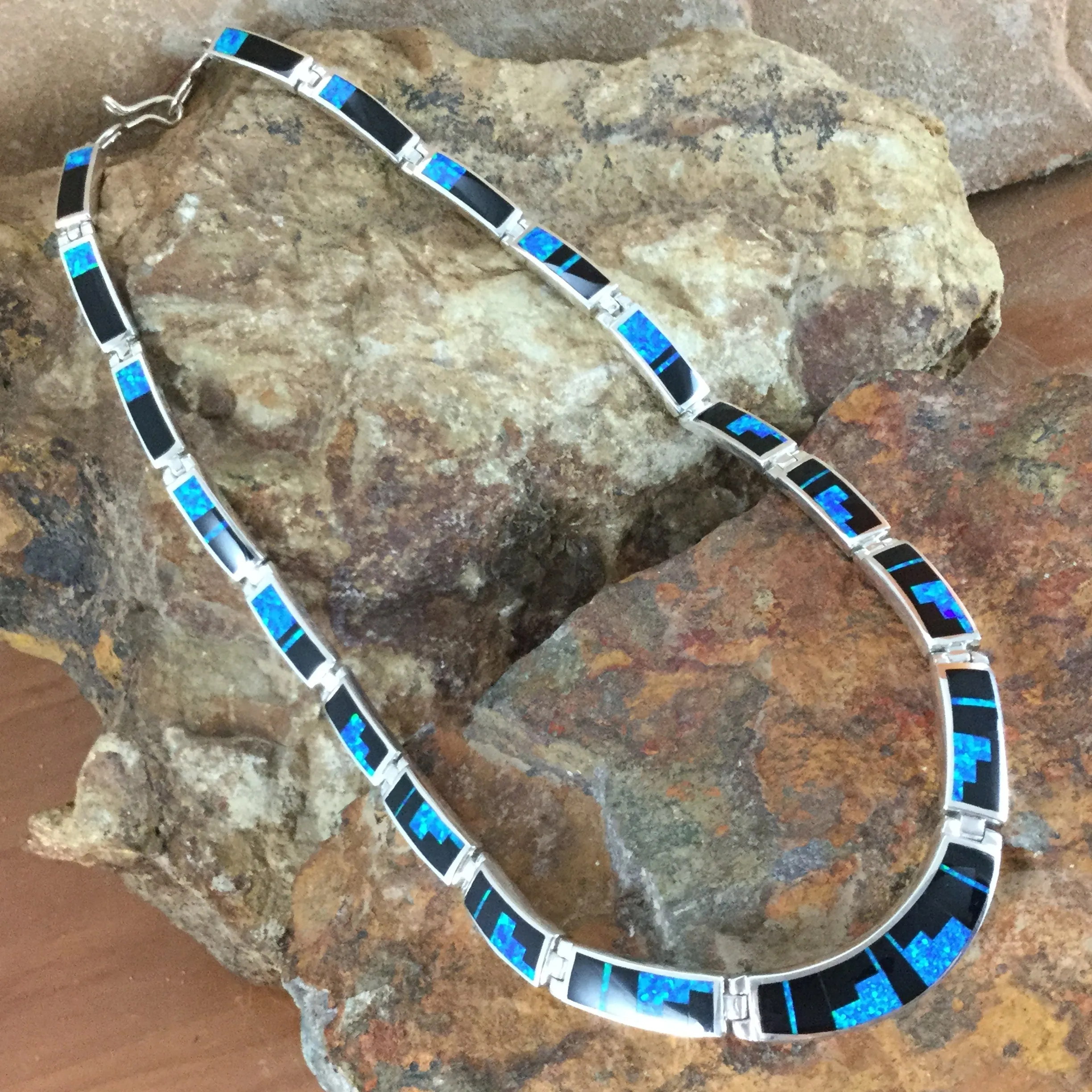 David Rosales Black Beauty Fancy Inlaid Sterling Silver Necklace