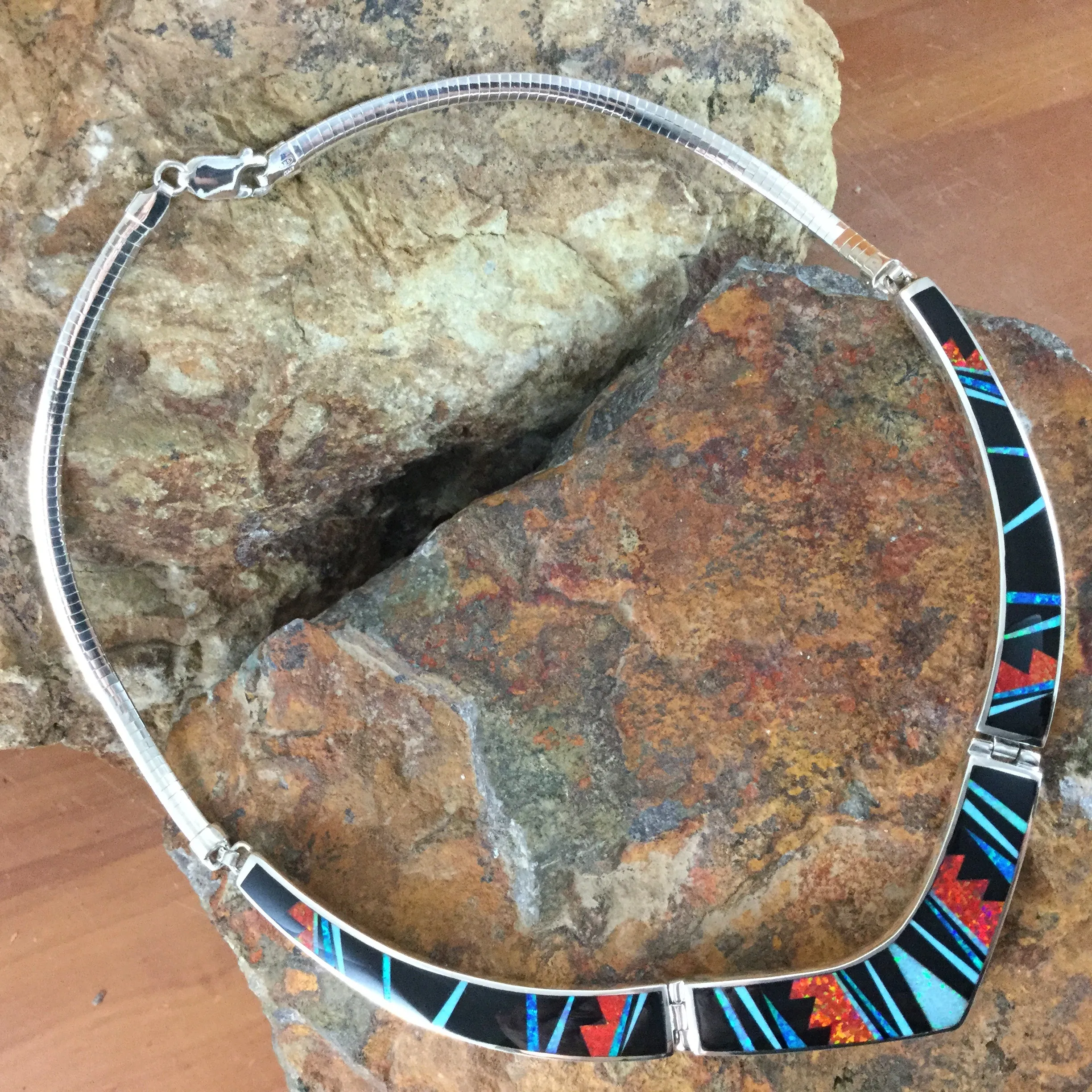 David Rosales Red Moon Fancy Inlaid Sterling Silver Necklace