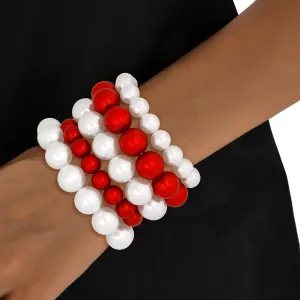 Delta Sigma Theta DST Inspired Red White Pearl Stretch 5 Pcs Bracelets Women