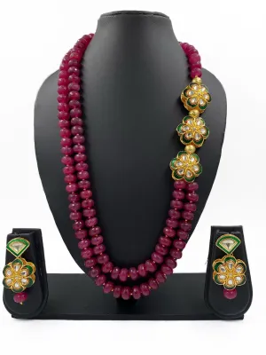 Designer Semi Precious Ruby Quartz Long Beads Necklace For Women By Gehna Shop