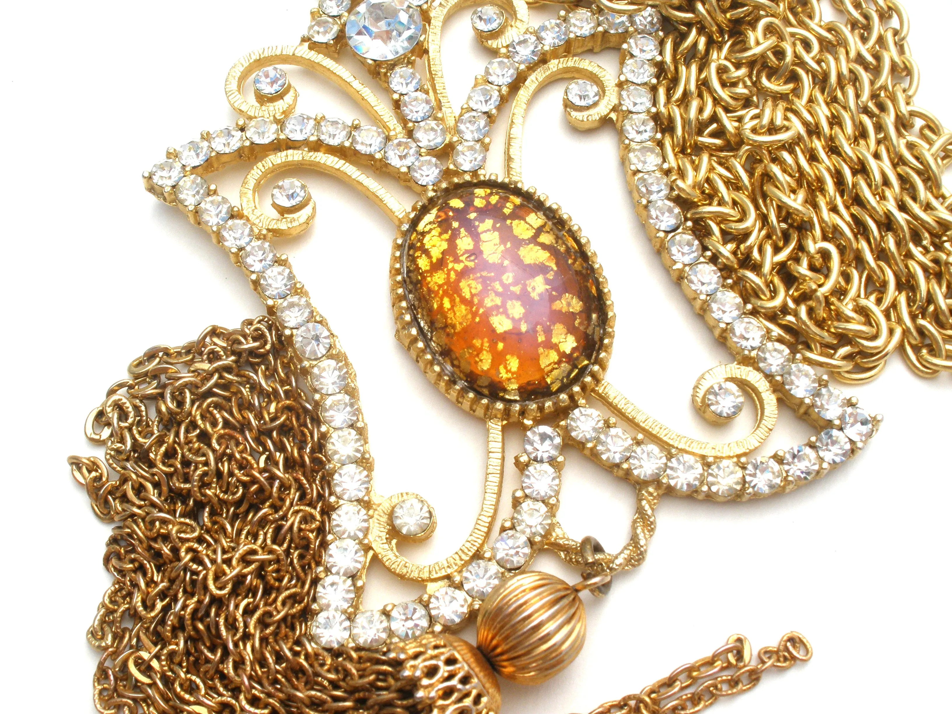 Dodd's Faux Opal & Rhinestone Necklace Vintage