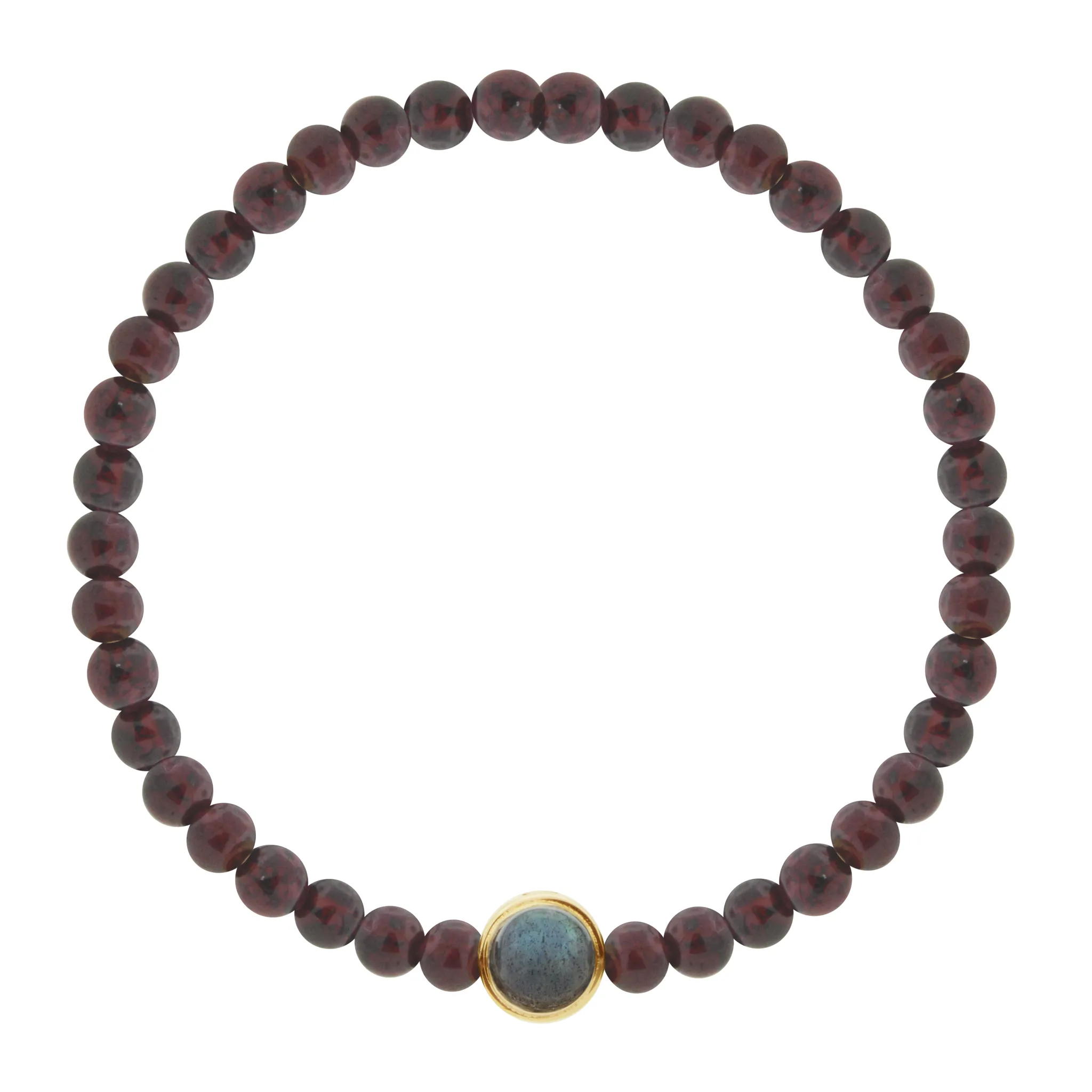 Dual-Sided Collar with Labradorite Cabochon & Black Diamond on Beaded Bracelet