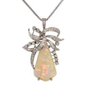 Estate: 18K White Gold Opal and Diamond Bow Necklace