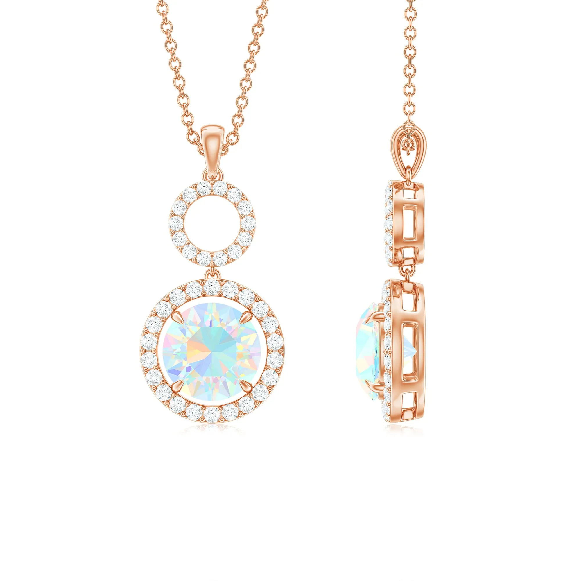 Ethiopian Opal and Diamond Dangle Pendant Necklace