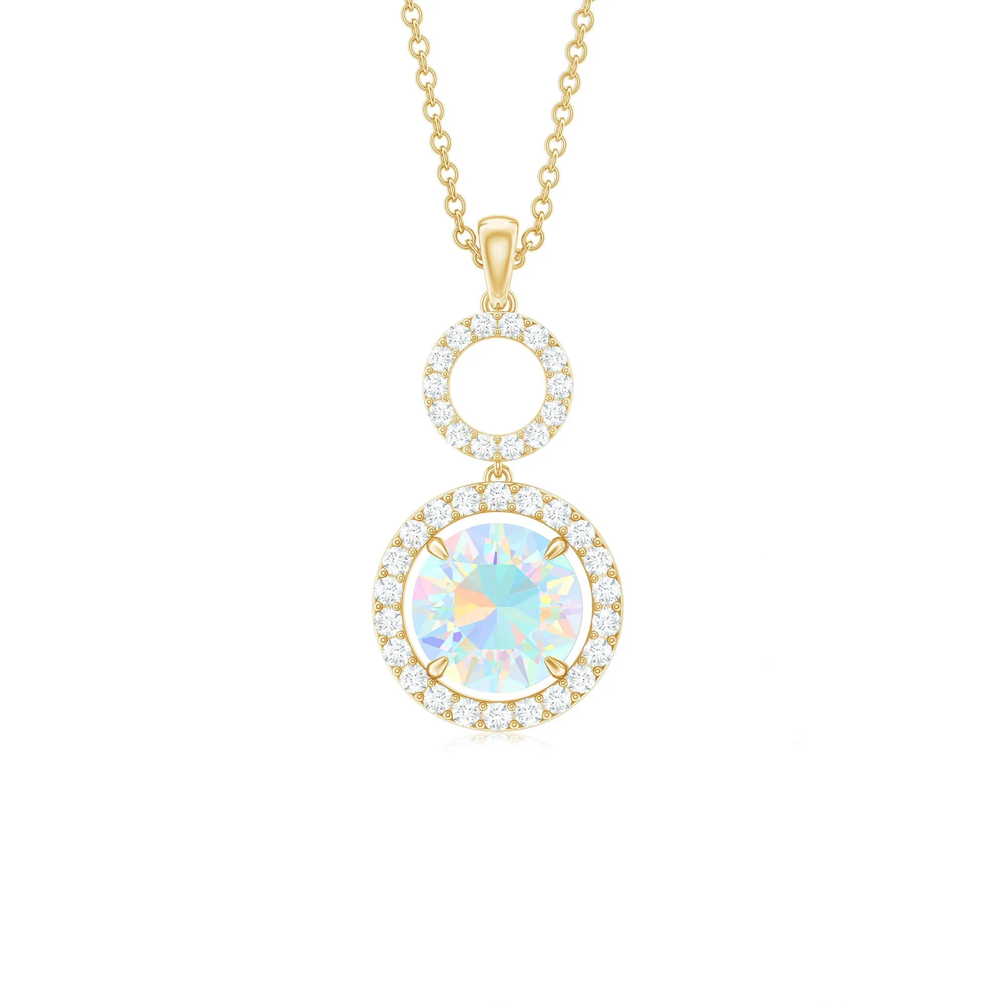 Ethiopian Opal and Diamond Dangle Pendant Necklace