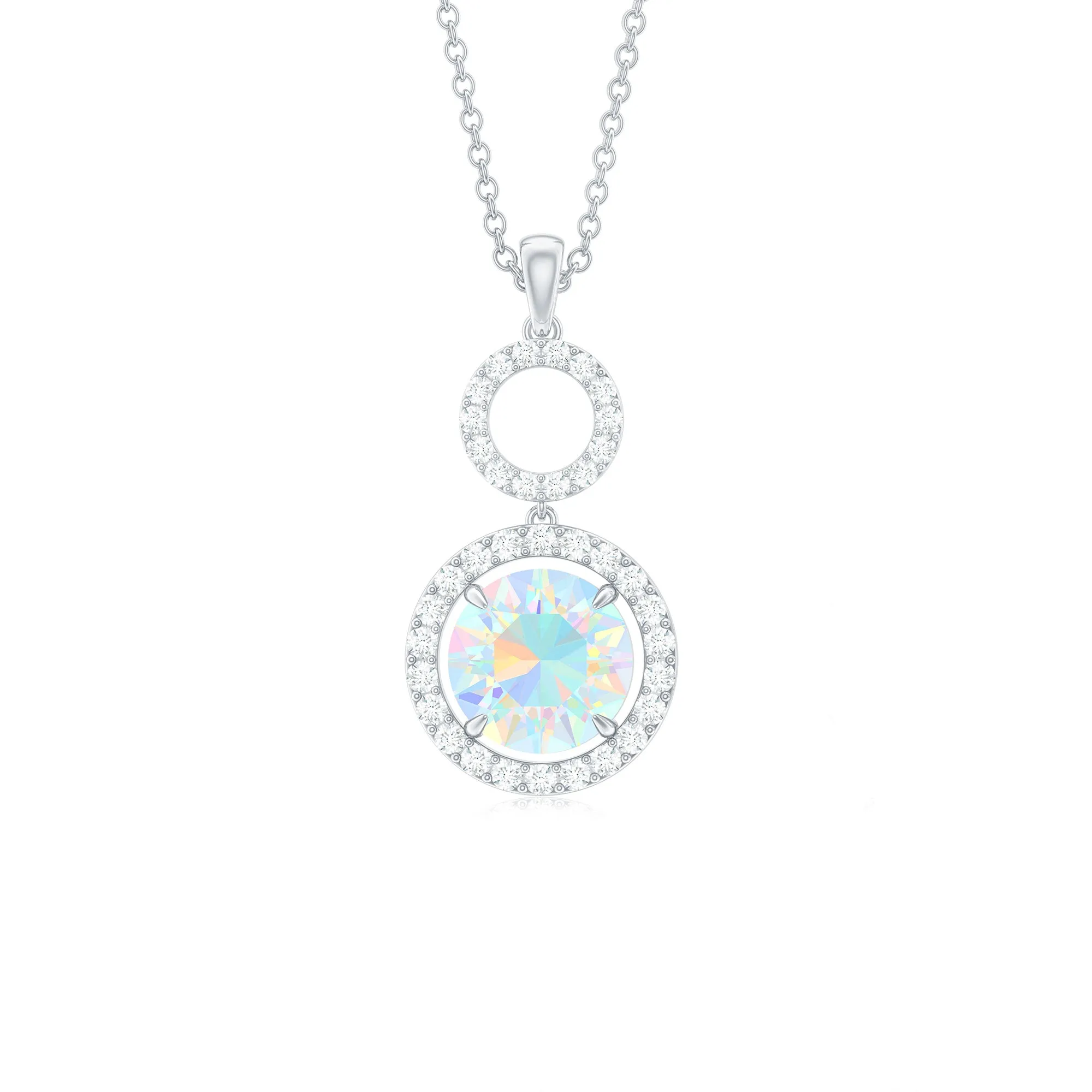 Ethiopian Opal and Diamond Dangle Pendant Necklace