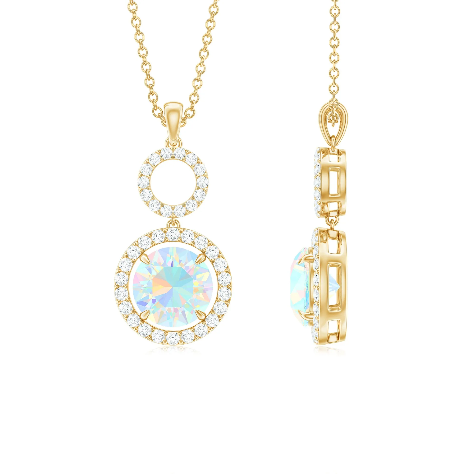 Ethiopian Opal and Diamond Dangle Pendant Necklace
