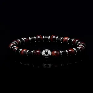 Evil Eye Garnet Beaded Bracelet