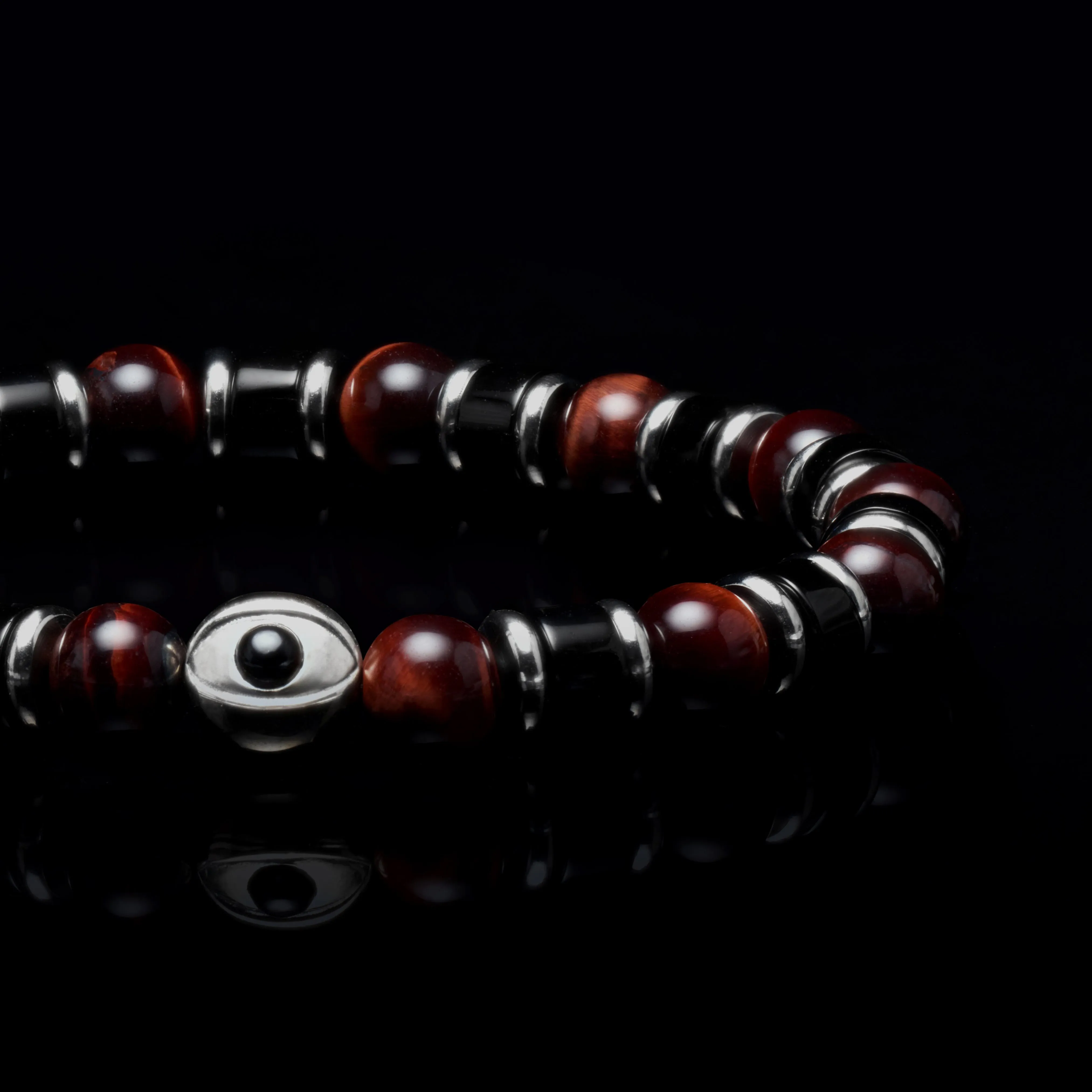 Evil Eye Garnet Beaded Bracelet