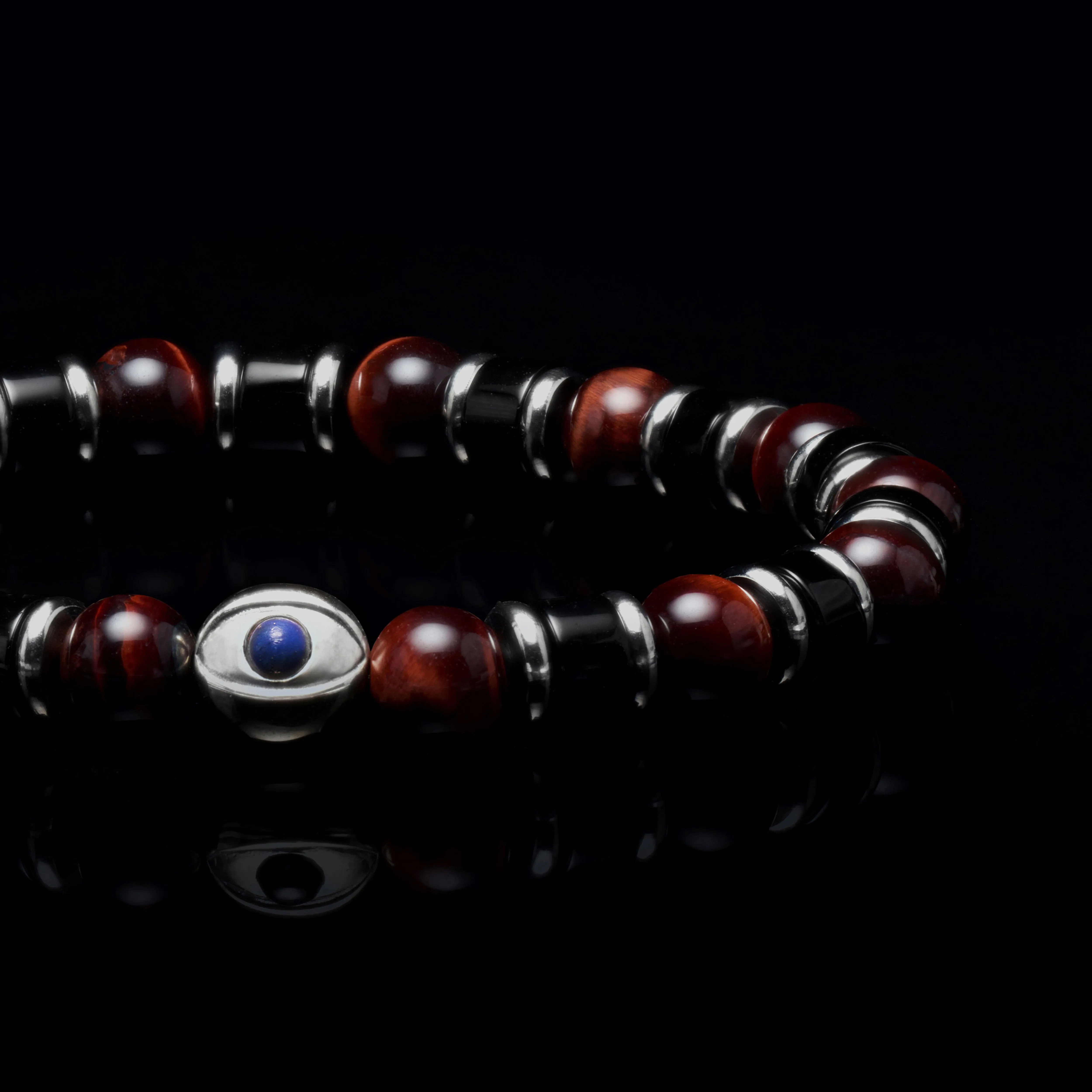 Evil Eye Garnet Beaded Bracelet