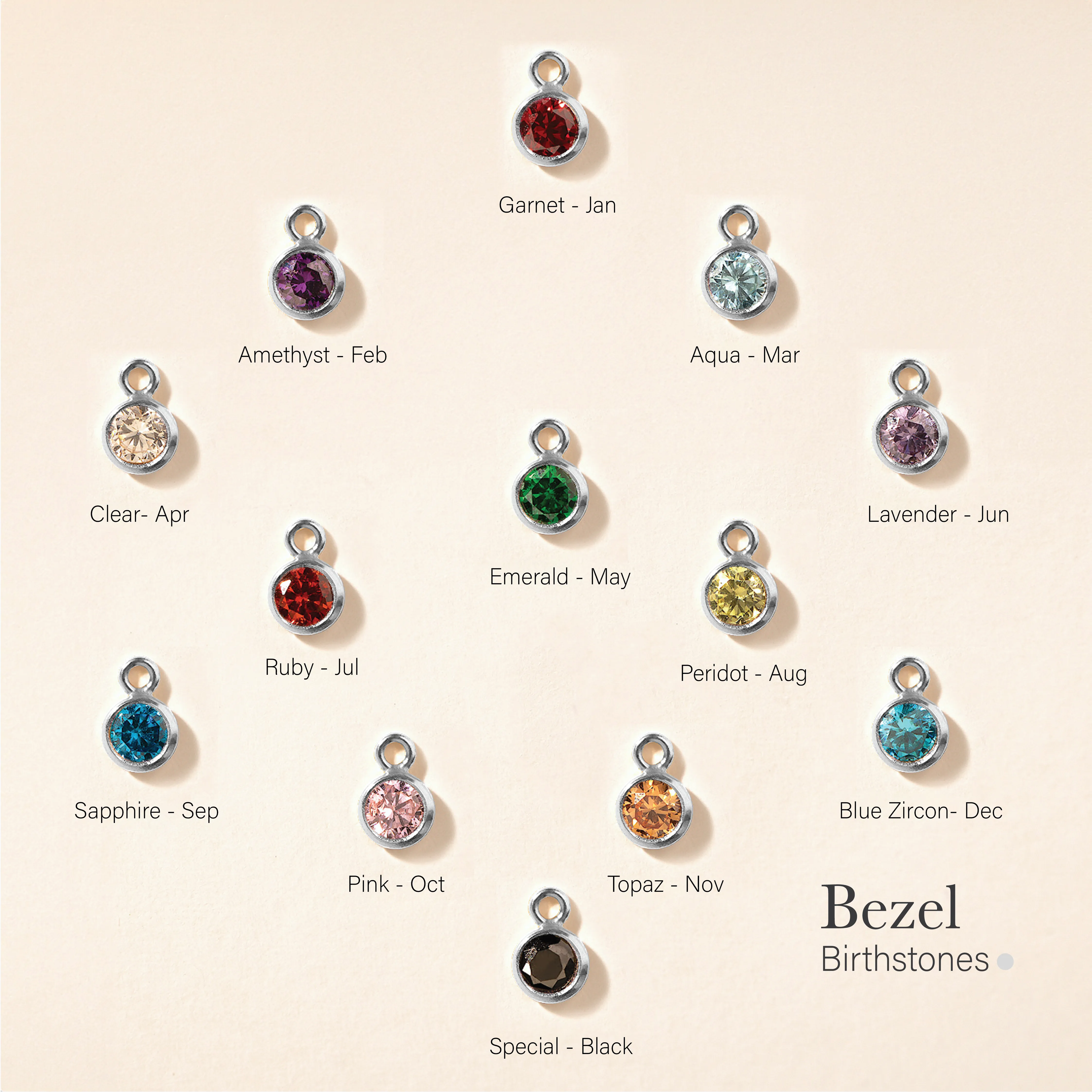 Extra Bezel Birthstones Charms