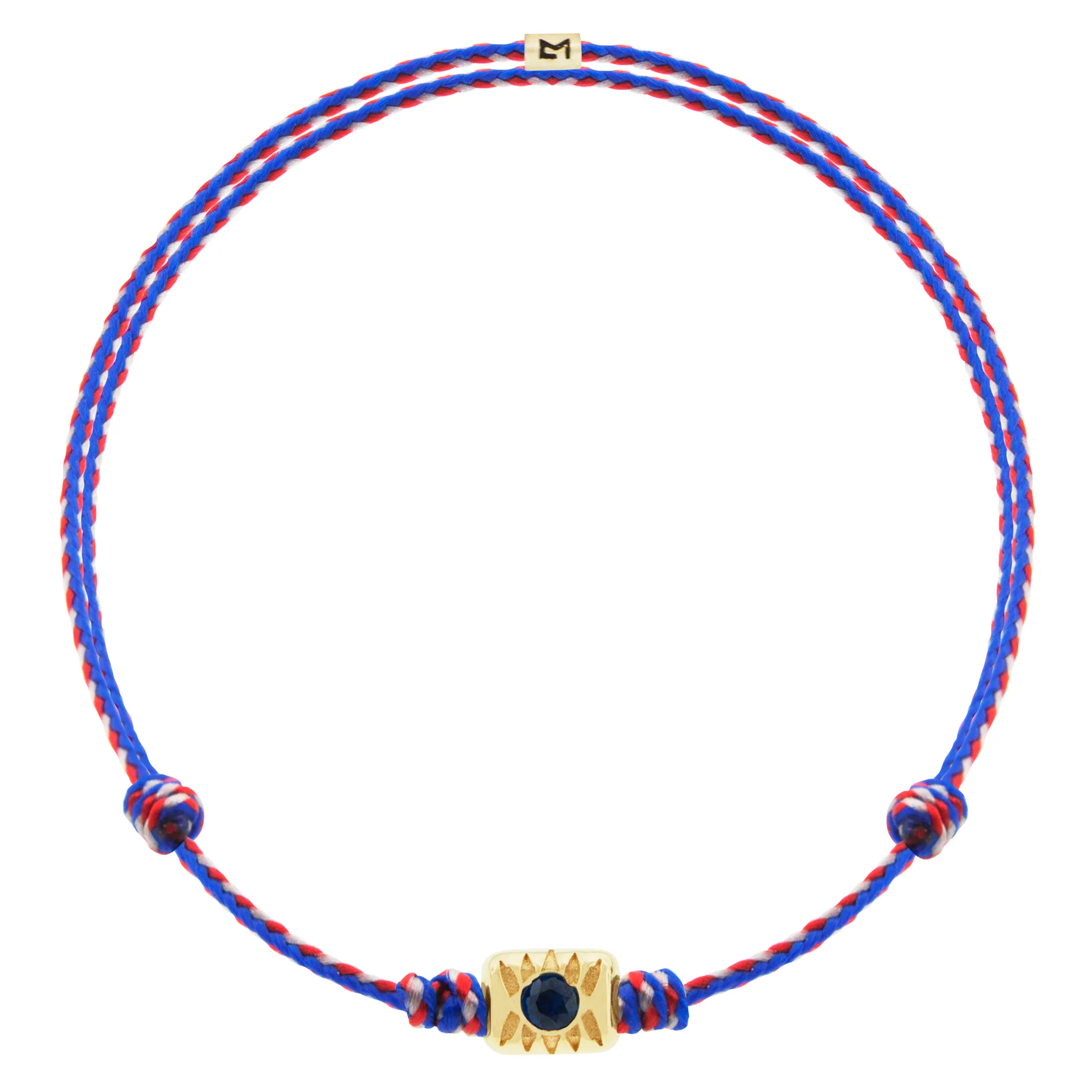 Eye Ingot with Blue Sapphire on Cord Bracelet