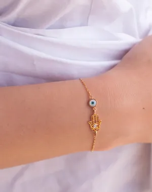 Filigree Evil Eye Hamsa Hand Bracelet