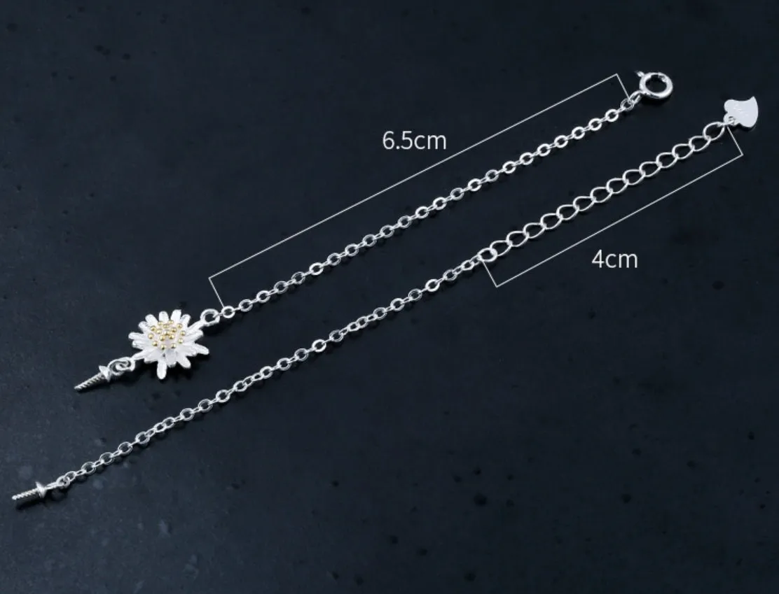 Flower Cup Chain Bracelet Setting Tray Bulk Sterling Silver White Gold Fine 925 6-14mm For One Pearl Bead Adjustable DIY Jewelry Wholesale