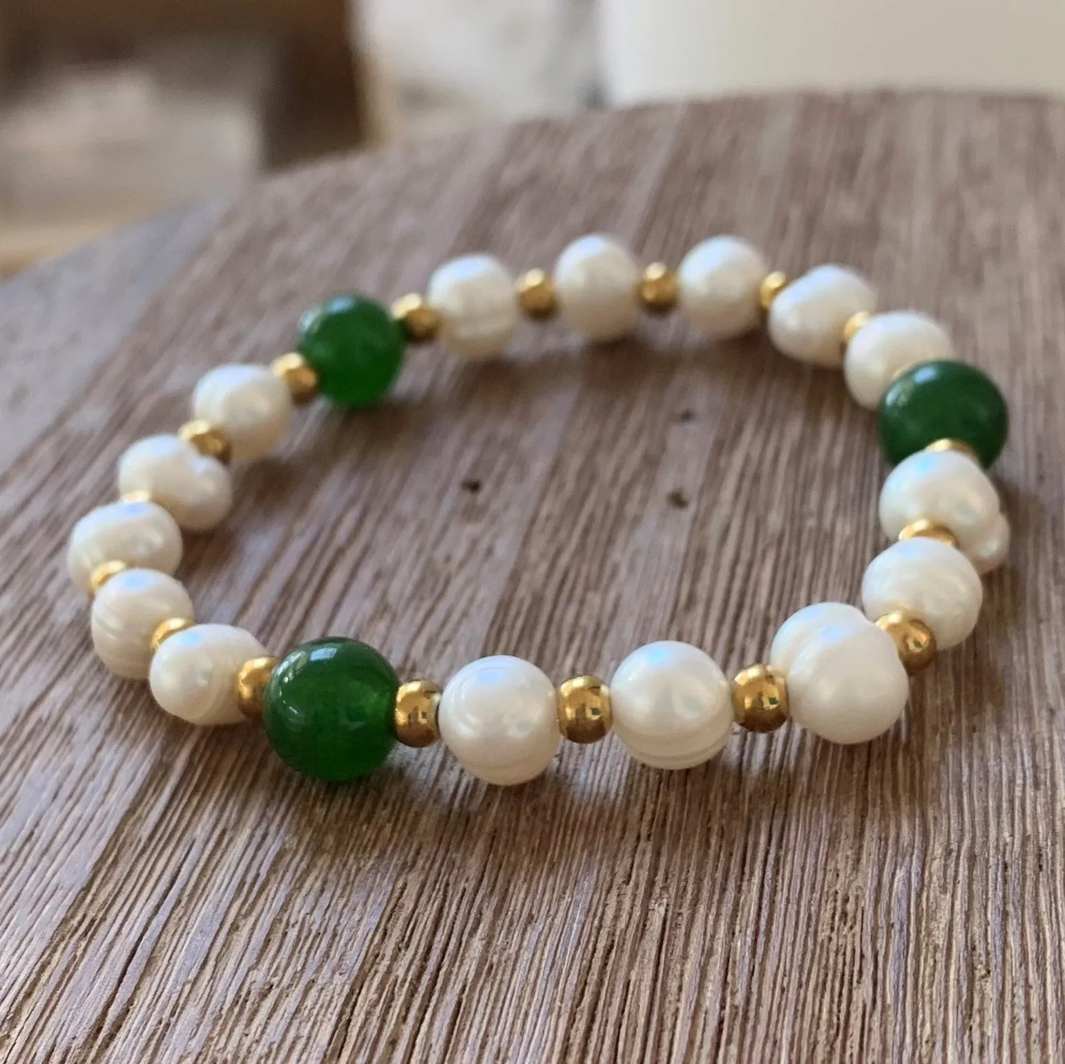 Freshwater cultured pearl bracelet, 18K gold plated