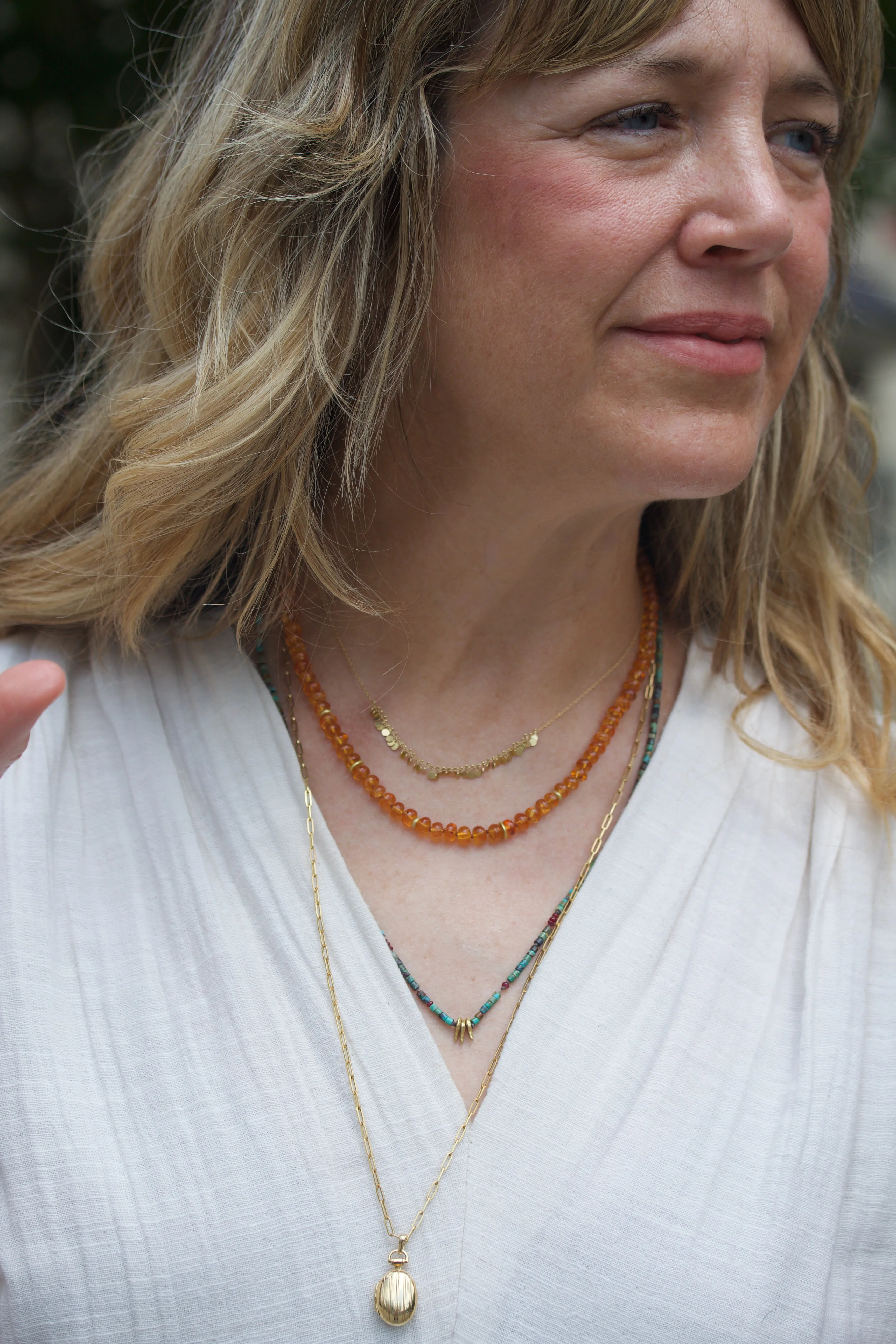 Garnet & High Karat Gold Beaded Necklace on Silk