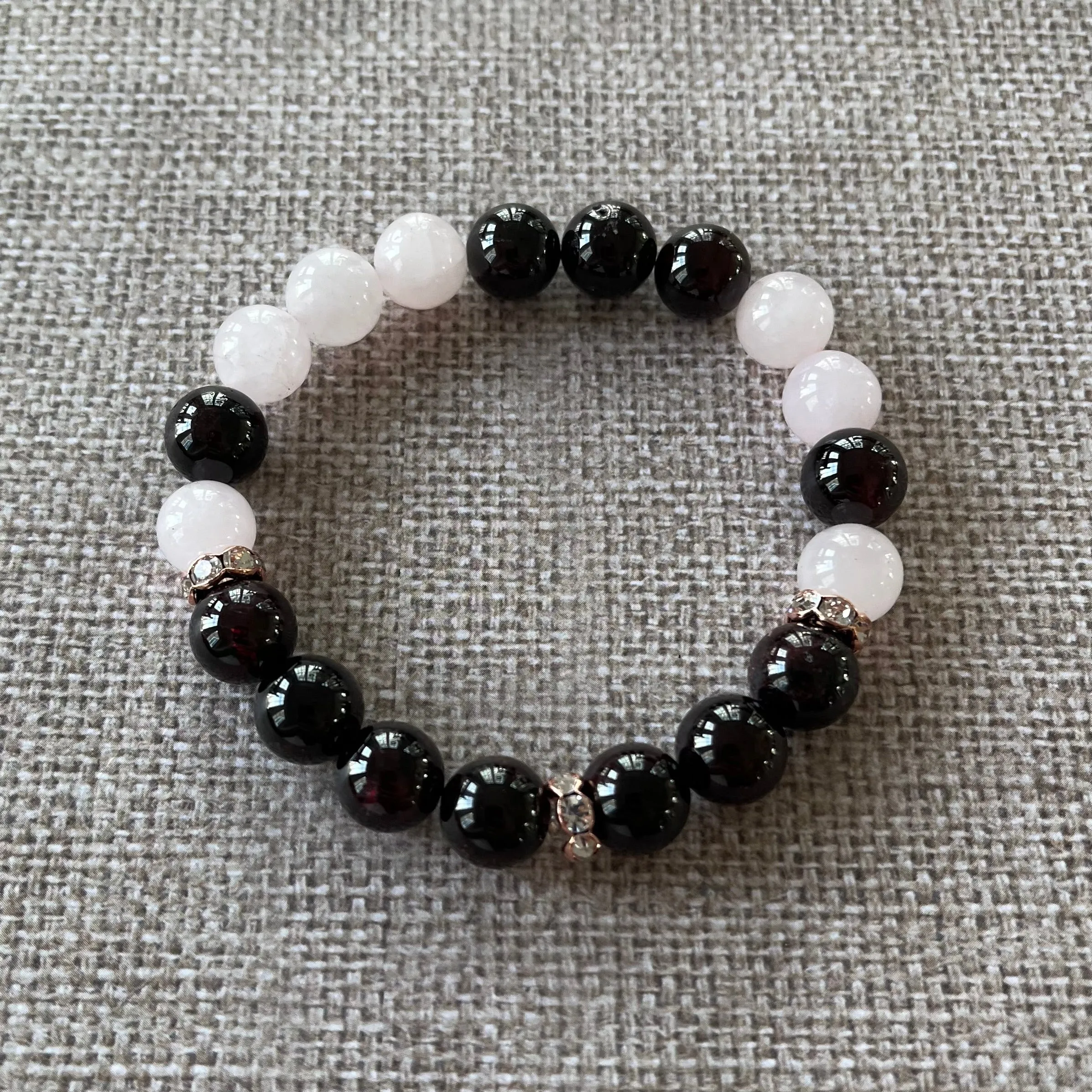Garnet and Pink Quartz Love Bracelet