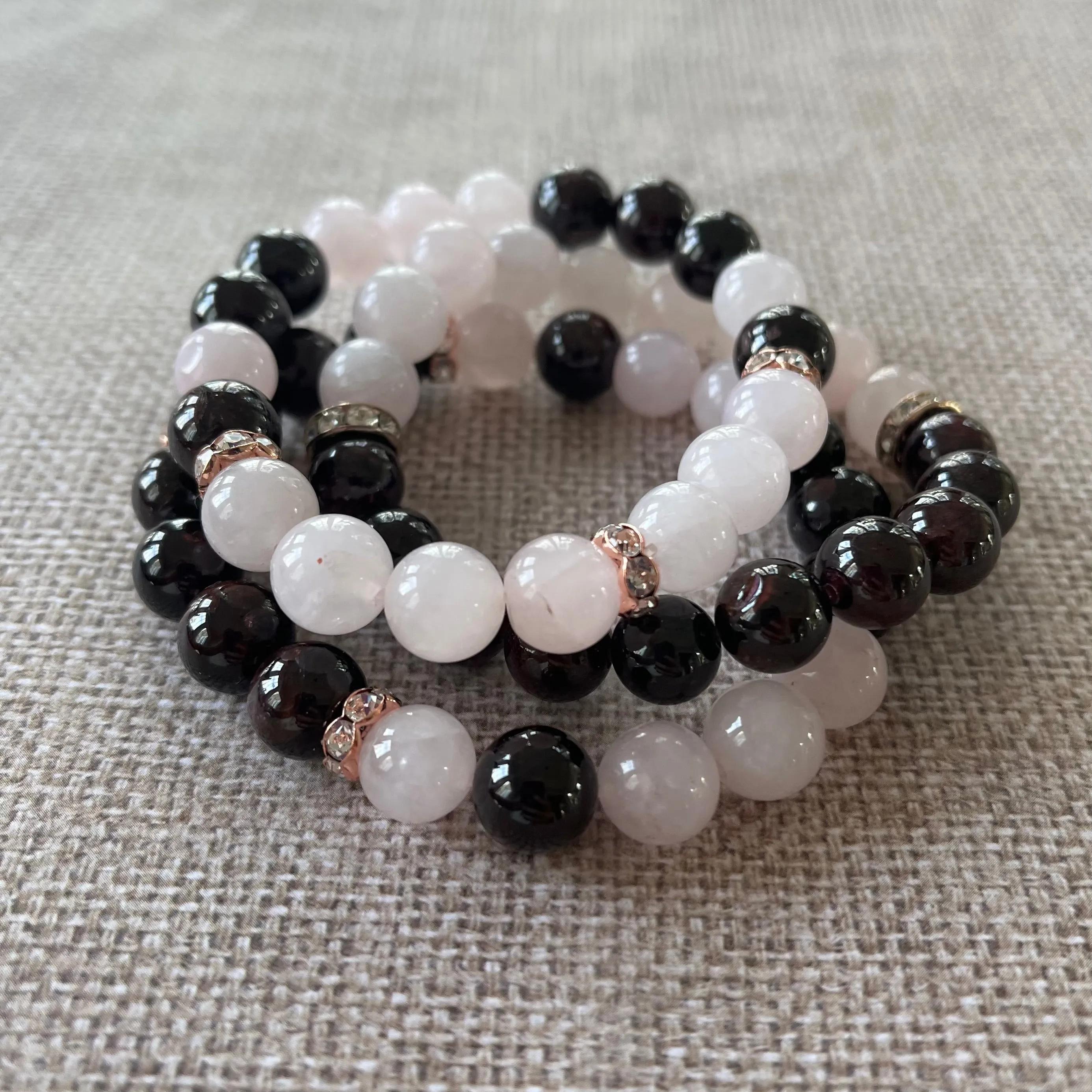 Garnet and Pink Quartz Love Bracelet