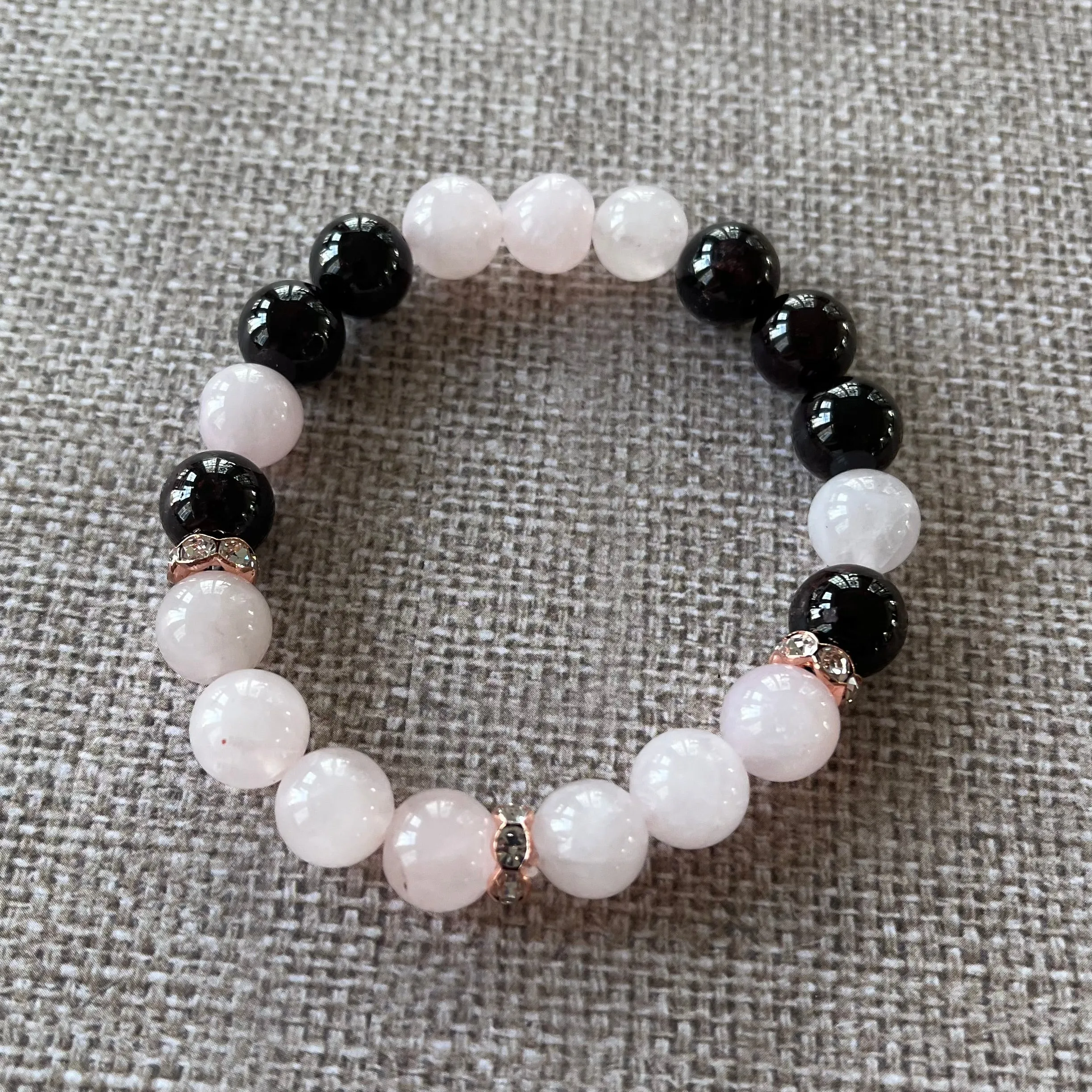 Garnet and Pink Quartz Love Bracelet