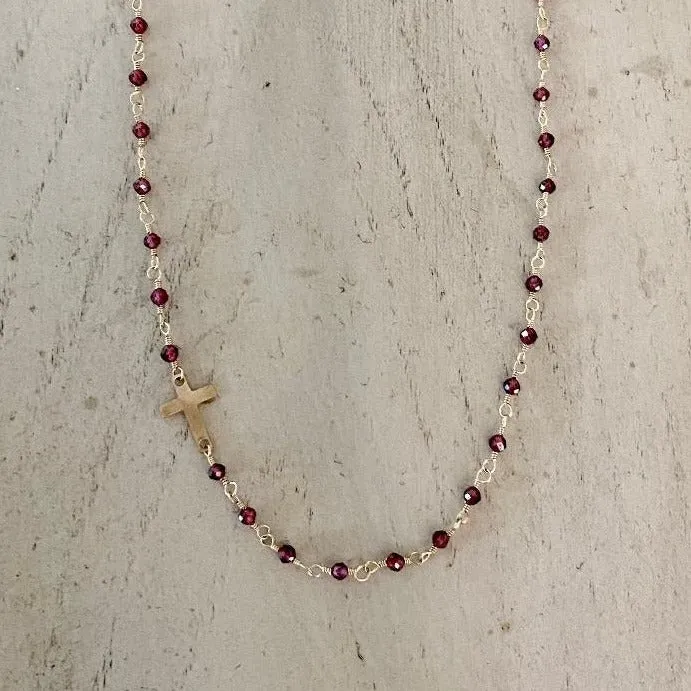 Garnet Cross Necklace