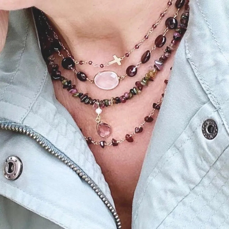 Garnet Cross Necklace