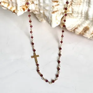 Garnet Cross Necklace